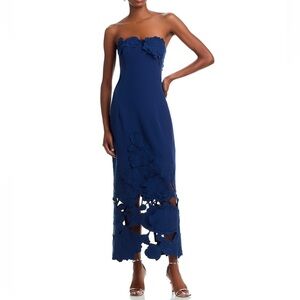 NWT Leo Lin Rayna Appliqué Bustier Maxi Dress - Navy